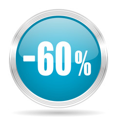 60 percent sale retail blue glossy metallic circle modern web icon on white background
