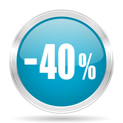40 percent sale retail blue glossy metallic circle modern web icon on white background