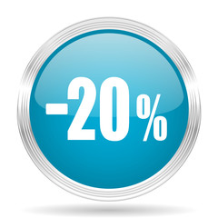 20 percent sale retail blue glossy metallic circle modern web icon on white background