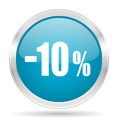 10 percent sale retail blue glossy metallic circle modern web icon on white background