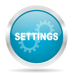 settings blue glossy metallic circle modern web icon on white background
