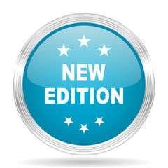 new edition blue glossy metallic circle modern web icon on white background