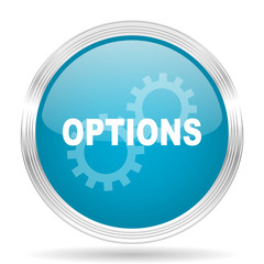options blue glossy metallic circle modern web icon on white background
