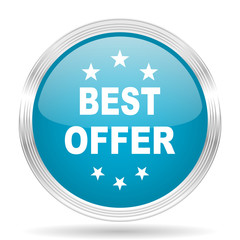best offer blue glossy metallic circle modern web icon on white background