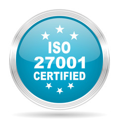 iso 27001 blue glossy metallic circle modern web icon on white background