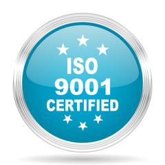 iso 9001 blue glossy metallic circle modern web icon on white background