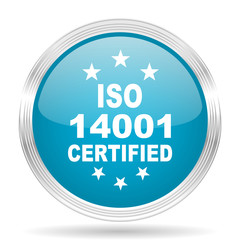 iso 14001 blue glossy metallic circle modern web icon on white background