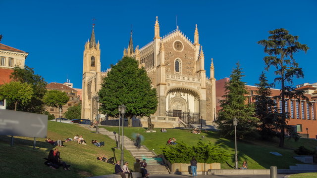 San Jeronimo el Real is a Roman Catholic church timelapse hyperlapse from the early 16th-century in central Madrid Spain