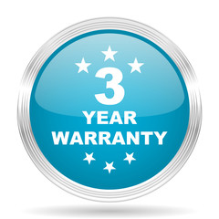 warranty guarantee 3 year blue glossy metallic circle modern web icon on white background