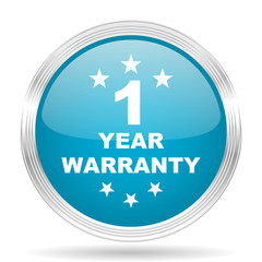 warranty guarantee 1 year blue glossy metallic circle modern web icon on white background