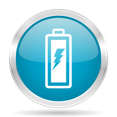 battery blue glossy metallic circle modern web icon on white background