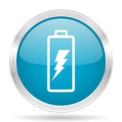 Fototapeta premium battery blue glossy metallic circle modern web icon on white background