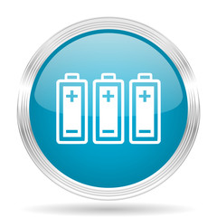 battery blue glossy metallic circle modern web icon on white background