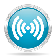 wifi blue glossy metallic circle modern web icon on white background