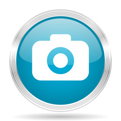 photo camera blue glossy metallic circle modern web icon on white background