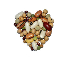 Color beans and lentils form in heart shape