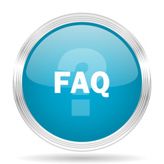 faq blue glossy metallic circle modern web icon on white background