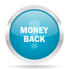 money back blue glossy metallic circle modern web icon on white background