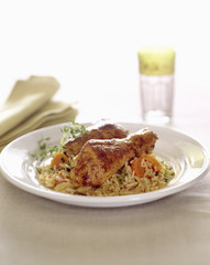 Freid chicken and rice dinner