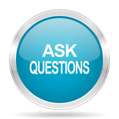 ask questions blue glossy metallic circle modern web icon on white background