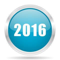 year 2016 blue glossy metallic circle modern web icon on white background