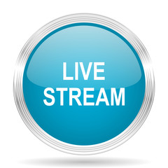 live stream blue glossy metallic circle modern web icon on white background