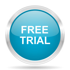 free trial blue glossy metallic circle modern web icon on white background