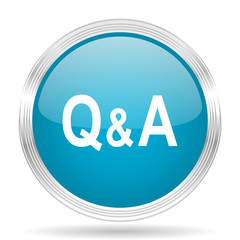 question answer blue glossy metallic circle modern web icon on white background