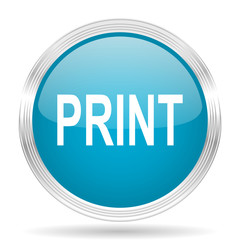 print blue glossy metallic circle modern web icon on white background