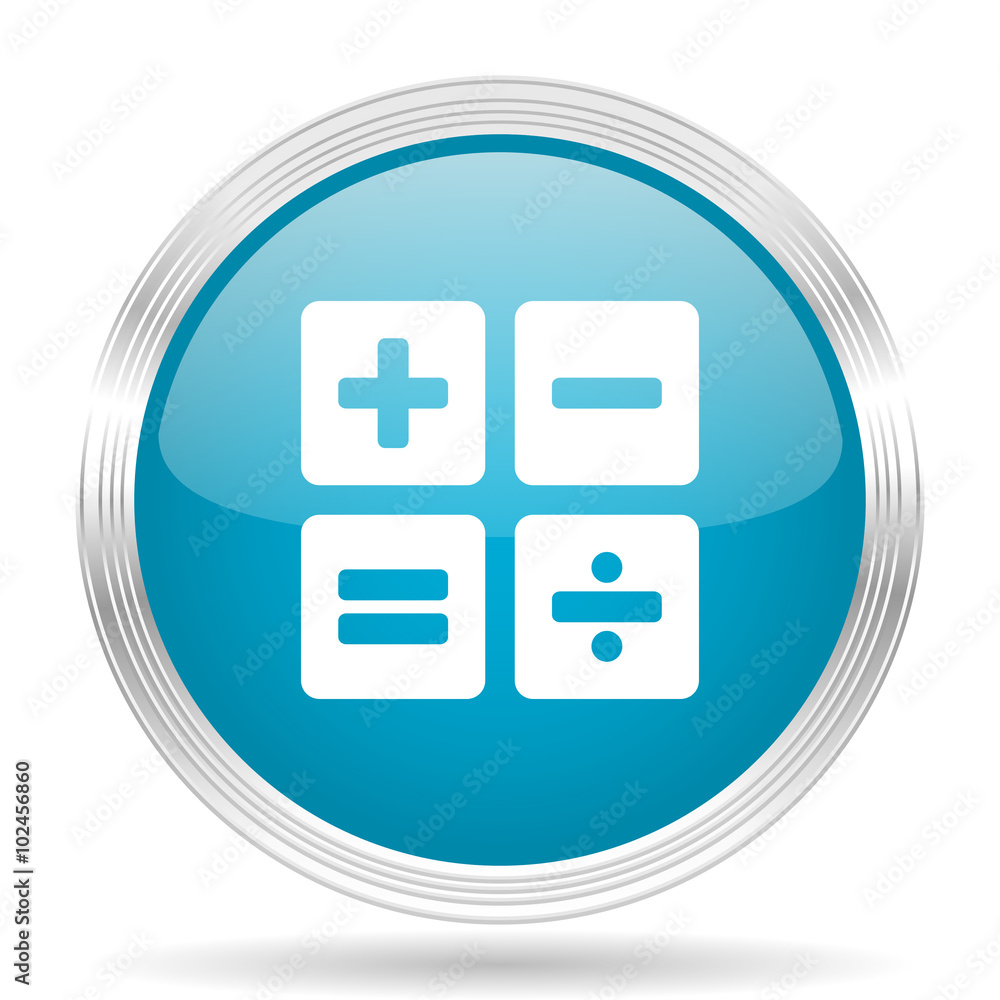 Poster calculator blue glossy metallic circle modern web icon on white background