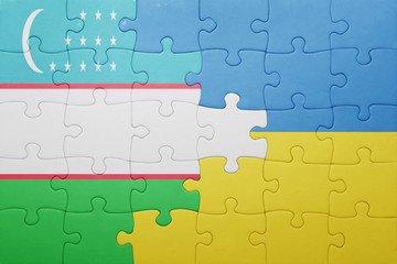 puzzle with the national flag of ukraine and uzbekistan