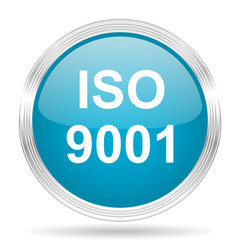 iso 9001 blue glossy metallic circle modern web icon on white background