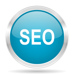 seo blue glossy metallic circle modern web icon on white background