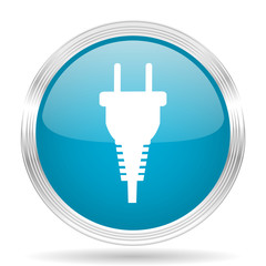 plug blue glossy metallic circle modern web icon on white background