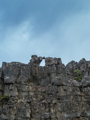 Rocks layers from collision of tectonic plates in Tingvellir in