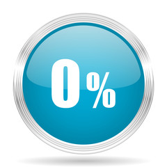 0 percent blue glossy metallic circle modern web icon on white background