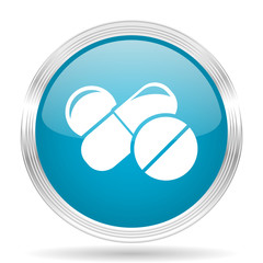 medicine blue glossy metallic circle modern web icon on white background