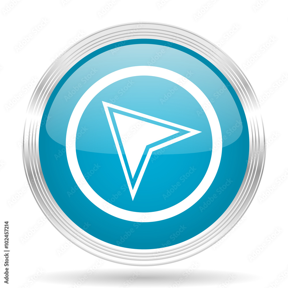 Poster navigation blue glossy metallic circle modern web icon on white background