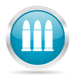 ammunition blue glossy metallic circle modern web icon on white background
