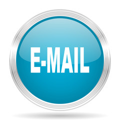 email blue glossy metallic circle modern web icon on white background