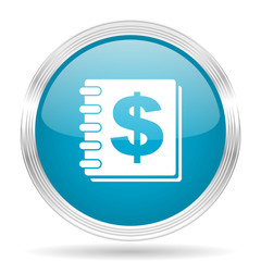 money blue glossy metallic circle modern web icon on white background