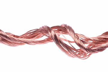 Copper wires isolated on white background