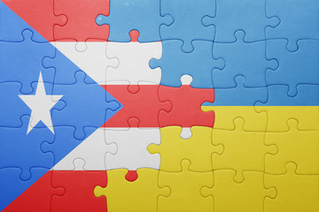 puzzle with the national flag of ukraine and puerto rico