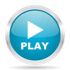 play blue glossy metallic circle modern web icon on white background