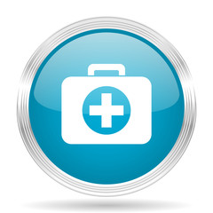 first aid blue glossy metallic circle modern web icon on white background