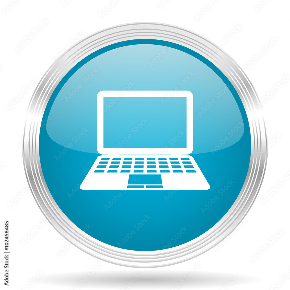 Poster computer blue glossy metallic circle modern web icon on white background