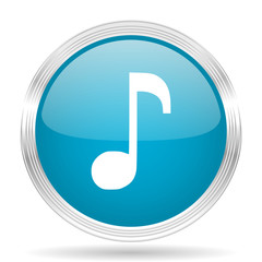 music blue glossy metallic circle modern web icon on white background