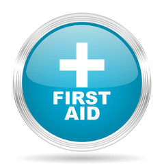 first aid blue glossy metallic circle modern web icon on white background