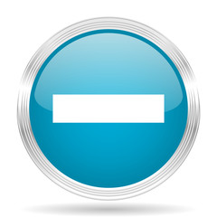 minus blue glossy metallic circle modern web icon on white background