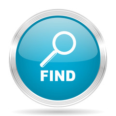 find blue glossy metallic circle modern web icon on white background